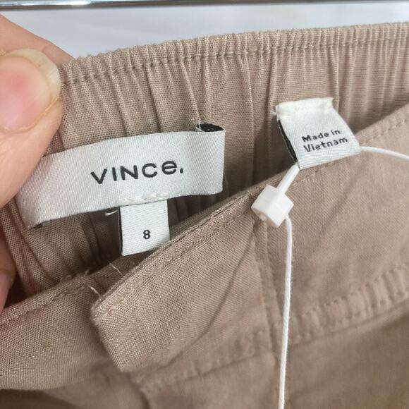 VINCE Preppy Linen Cargo Cropped Oat Beige Trouser Pant 8 NEW Capsule Beach - Picture 14 of 15